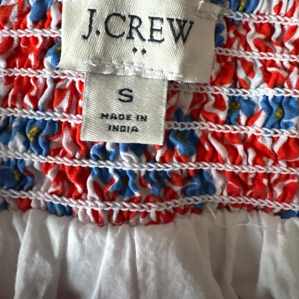 J.Crew Red White Blue Floral Smocked Waist Tiered Skirt Size S lined lace - Picture 3 of 3